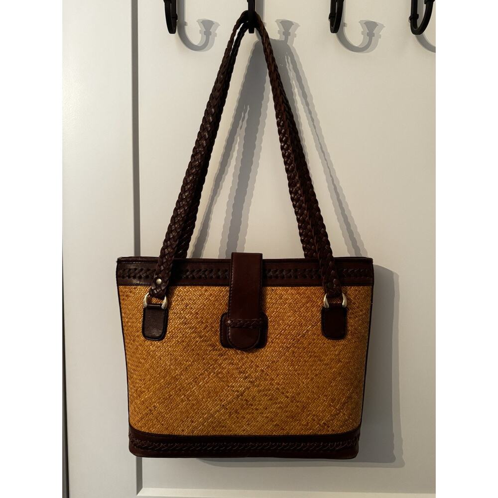 Women's Elliot Lucca Brown Straw & Leather Purse Tote Beach Resortwear Vacation - Picture 12 of 14